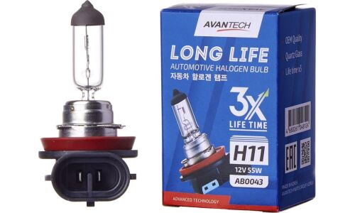 Лампа галогенная Avantech Long Life H11 (PGJ19-2, T11), 12В, 55Вт, 3200К, 1 шт, арт. AB0043