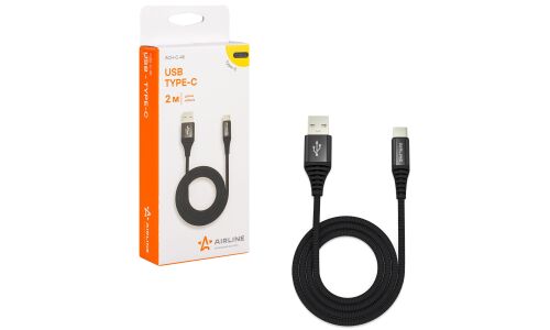 Кабель для мобильных устройств Airline, с USB на USB Type-C, 2м, черный, нейлоновый, арт. ACH-C-48