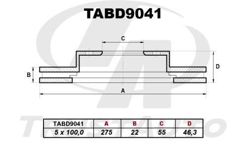 Диск тормозной TA, передний, правый/левый, 1 шт, арт. TABD9041