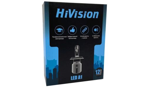 Лампа светодиодная HiVision LED A1 H11, H8, H16 (PGJ19-1, PGJ19-2, PGJ19-3, T11), 12В, 20Вт (соответствует 55Вт), 6000К, комплект 2 шт, арт. Л0367