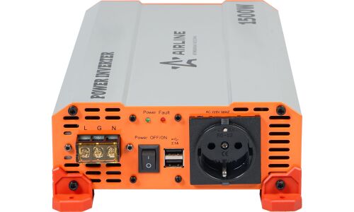 Инвертор напряжения Airline, 24В(DC)→220В(AC), 50Гц, 1500Вт, (+2xUSB 5В), арт. API-1500-10