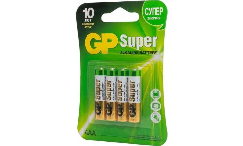 Батарейка щелочная GP Batteries Super, AAA (LR03), 1.5В, 4 шт (блистер), арт. GP24А-2CR4