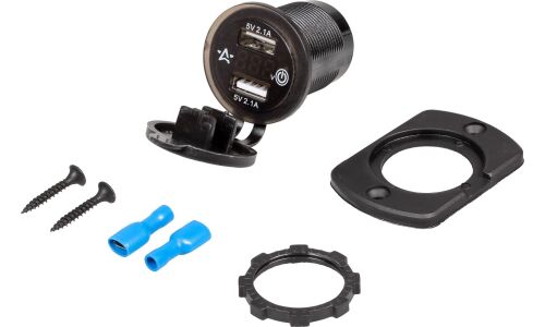 Розетка встраиваемая Airline, 12/24В, 2хUSB (5В, 2.1А), влагозащитная, с вольтметром, арт. AEBJ203