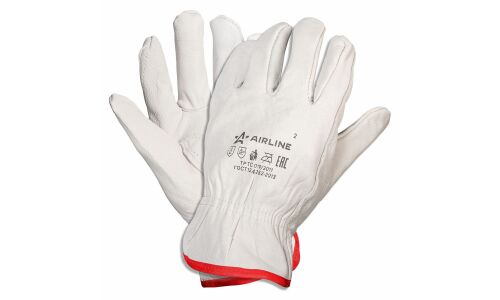Перчатки кожаные Airline, водительские, белые, размер L, 1 пара, арт. ADWG104