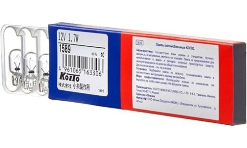 Лампа Koito W1.7W (W2.1x9.5d, T10), 12В, 1.7Вт, арт. 1589