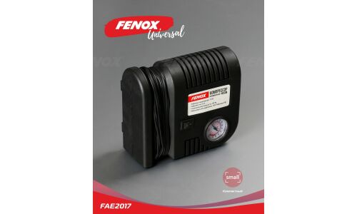 Компрессор автомобильный Fenox, 12В, 5А, 25л/мин, 17атм, длина шланга 35см, насадки, арт. FAE2017