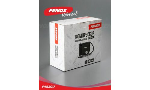 Компрессор автомобильный Fenox, 12В, 5А, 25л/мин, 17атм, длина шланга 35см, насадки, арт. FAE2017