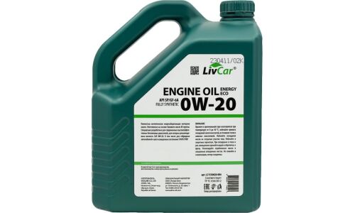 Масло моторное LivCar Engine Oil Energy Eco 0w20, синтетическое, API SP, ILSAC GF-6A, для бензинового двигателя, 4л, арт. LC1550020-004