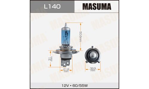Лампа галогенная Masuma Blue Skyglow H4 (P43t, T16), 12В, 60/55Вт, 4200К, 1 шт, арт. L140