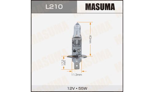 Лампа галогенная Masuma Clearglow H1 (P14.5s, T8), 12В, 55Вт, 3000К, 1 шт, арт. L210