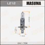 Лампа галогенная Masuma Clearglow H1 (P14.5s, T8), 24В, 70Вт, 3000К, 1 шт, арт. L212