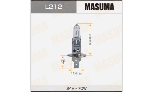 Лампа галогенная Masuma Clearglow H1 (P14.5s, T8), 24В, 70Вт, 3000К, 1 шт, арт. L212