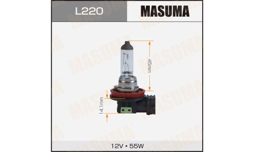 Лампа галогенная Masuma Clearglow H11 (PGJ19-2, T11), 12В, 55Вт, 3200К, 1 шт, арт. L220
