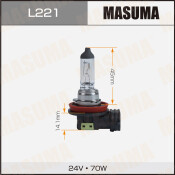 Лампа галогенная Masuma Clearglow H11 (PGJ19-2, T11), 24В, 70Вт, 3000К, 1 шт, арт. L221
