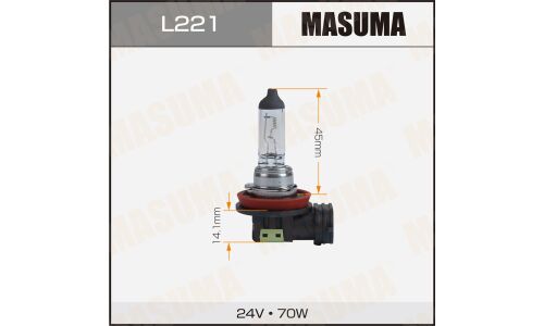 Лампа галогенная Masuma Clearglow H11 (PGJ19-2, T11), 24В, 70Вт, 3200К, 1 шт, арт. L221