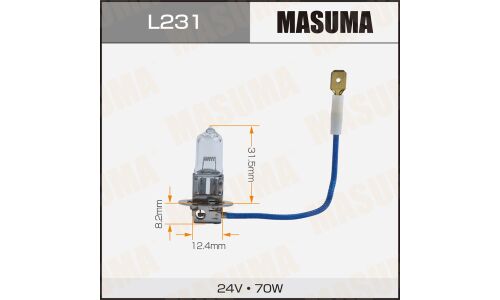 Лампа галогенная Masuma Clearglow H3 (PK22s, T12), 24В, 70Вт, 3000К, 1 шт, арт. L231