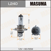 Лампа галогенная Masuma Clearglow H4 (P43t, T16), 12В, 60/55Вт, 3000К, 1 шт, арт. L240
