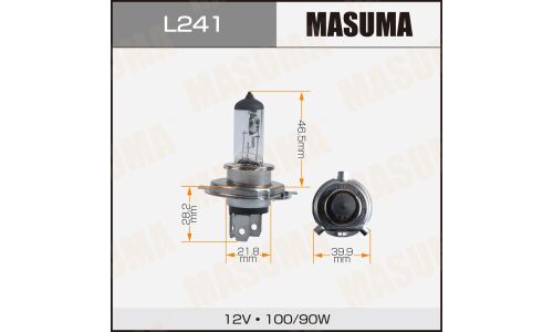 Лампа галогенная Masuma Clearglow H4 (P43t, T16), 12В, 100/90Вт, 3000К, 1 шт, арт. L241
