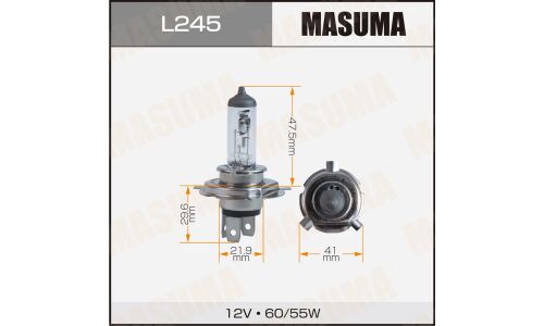 Лампа галогенная Masuma Clearglow H19 (PU43t-3, T11), 12В, 60/55Вт, 3200К, 1 шт, арт. L245