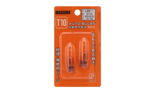 Лампа Masuma WY5W (W2.1x9.5d, T10), 12В, 5Вт, оранжевая, комплект 2 шт, арт. L2511