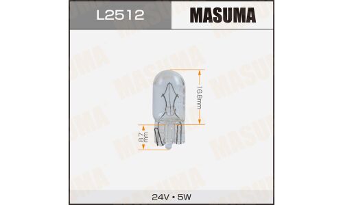 Лампа Masuma W5W (W2.1x9.5d, T10), 24В, 5Вт, комплект 2 шт, арт. L2512