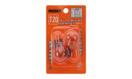 Лампа Masuma WY21W (WX3x16d, T20), 12В, 21Вт, оранжевая, комплект 2 шт, арт. L2521