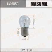 Лампа Masuma P21W (BA15s, S25), 12В, 21Вт, комплект 2 шт, арт. L2551