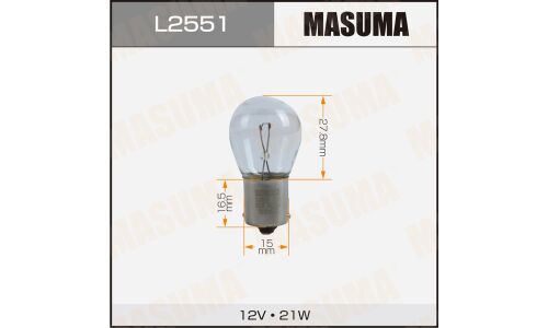 Лампа Masuma P21W (BA15s, S25), 12В, 21Вт, комплект 2 шт, арт. L2551