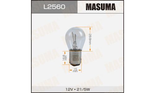 Лампа Masuma P21/5W (BAY15d, S25), 12В, 21/5Вт, комплект 2 шт, арт. L2560