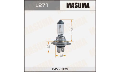 Лампа галогенная Masuma Clearglow H7 (PX26d, T11), 24В, 70Вт, 3000К, 1 шт, арт. L271