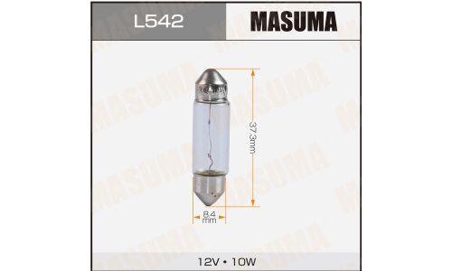 Лампа Masuma Festoon C10W (SV8.5, T10x37), 12В, 10Вт, комплект 10 шт
