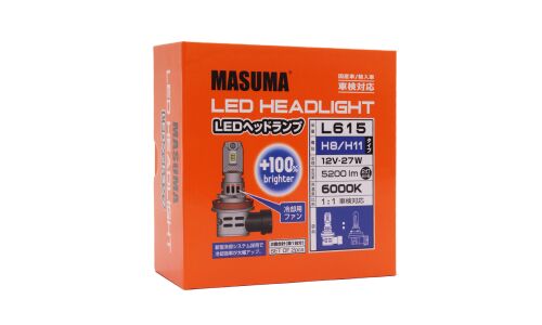 Лампа светодиодная Masuma LED H8/H11 (PGJ19-1, PGJ19-2, T11), 12В, 27Вт (соответствует 55Вт), 6000К, комплект 2 шт, арт. L615