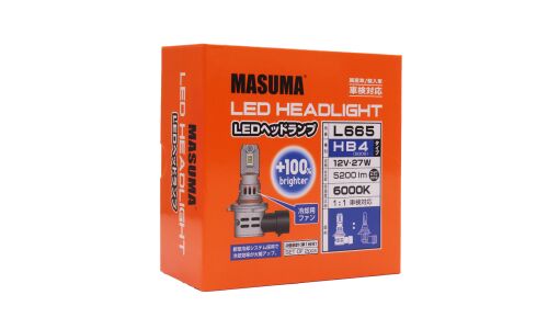 Лампа светодиодная Masuma LED HB4(9006) (P22d, T12), 12В, 27Вт (соответствует 55Вт), 6000К, комплект 2 шт, арт. L665