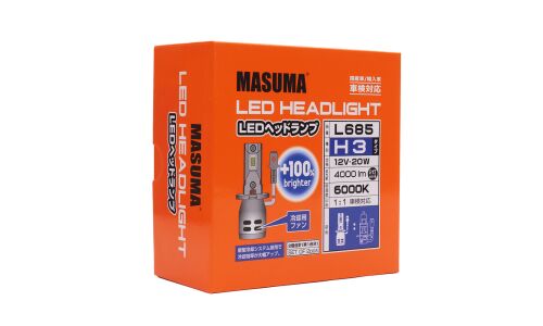 Лампа светодиодная Masuma LED H3 (PK22s, T12), 12В, 20Вт (соответствует 55Вт), 6000К, комплект 2 шт, арт. L685