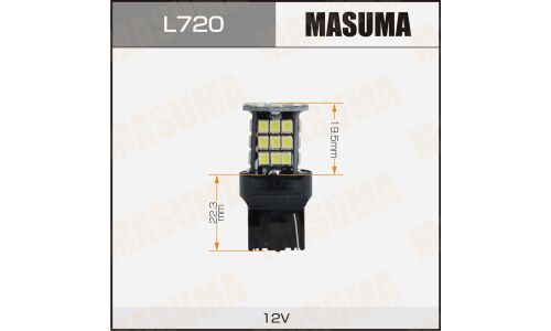 Лампа светодиодная Masuma W21W (W3x16d, T20), 12В, 3.6Вт (соответствует 21Вт), 6500К, комплект 2 шт, арт. L720