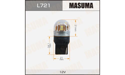Лампы светодиодные Masuma LED W21W (T20, W3x16d), 12В, 21Вт, 6500К, комплект 2шт, арт. L721