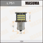 Лампа светодиодная Masuma P21W (BA15s, S25), 12В, 3.6Вт (соответствует 21Вт), 6500К, комплект 2 шт, арт. L751