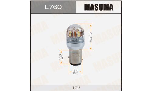 Лампа светодиодная Masuma P21/5W (BAY15d, S25), 12В, 3.6/0.36Вт (соответствует 21/5Вт), 6500К, комплект 2 шт, арт. L760