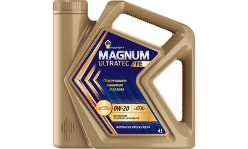 Масло моторное Роснефть Magnum Ultratec FE 0w20, синтетическое, API SN, ILSAC GF-5, для бензинового двигателя, 4л, арт. 40802342