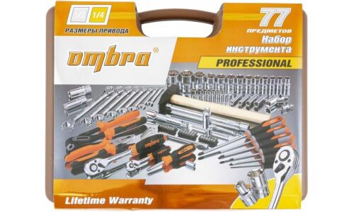 Набор инструментов Ombra, под размеры 1/2, 1/4", комплект 77 предметов, арт. OMT77S