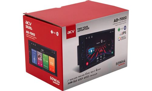 Мультимедийный центр ACV AD-7002, 2 DIN, Android 11, 7" (1024x600), USB/AUX/Bluetooth, 4х50Вт, поддержка камеры заднего вида, с GPS, настраиваемая подсветка
