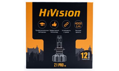 Лампа светодиодная HiVision Z1 PRO v2 HB3(9005) (P20d, T12), 12В, 20Вт (соответствует 65Вт), 6000К, комплект 2 шт, арт. Л0460