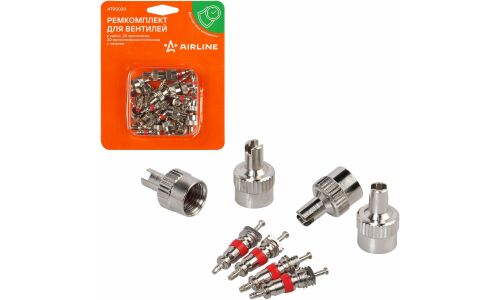 Ремкомплект для вентилей (20 золотников, 20 металл. колп. С ключом) в блистере AIRLINE, арт. ATRS020