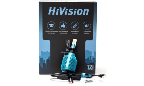 Лампа светодиодная HiVision LED A1 H3 (PK22s, T12), 12/24В, 20Вт (соответствует 55Вт), 6000К, комплект 2 шт