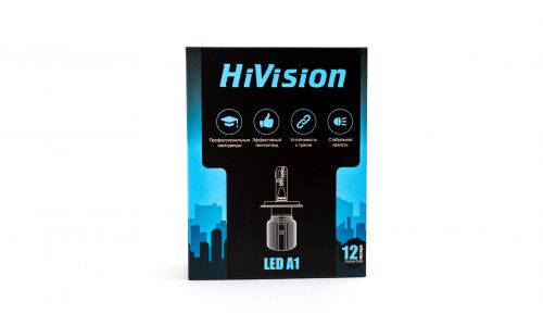 Лампа светодиодная HiVision LED A1 H3 (PK22s, T12), 12/24В, 20Вт (соответствует 55Вт), 6000К, комплект 2 шт