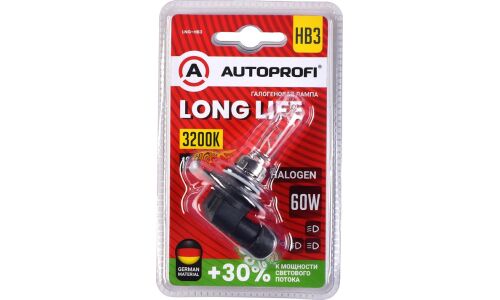 Лампа галогенная Autoprofi Long Life HB3 (9005) (P20d, T12), 12В, 60Вт, 3200К, 1 шт, арт. LNG-HB3