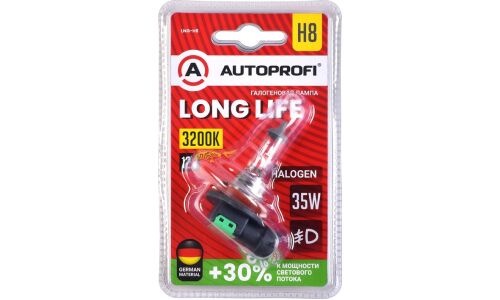 Лампа галогенная Autoprofi Long Life H8 (PGJ19-1, T11), 12В, 35Вт, 3200К, 1 шт, арт. LNG-H8