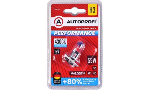 Лампа галогенная Autoprofi Performance H3 (PK22s, T12), 12В, 55Вт, 4300К, 1 шт, арт. PRF-H3
