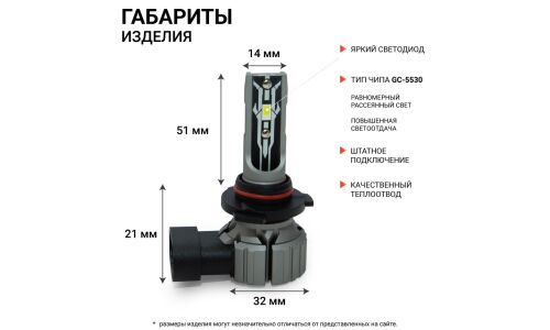 Лампа светодиодная Autoprofi LED Headlight Х2 HB3 (9005) (P20d, T12), 12В, 15Вт (соответствует 55Вт), 6000К, комплект 2 шт, арт. X2-HB3