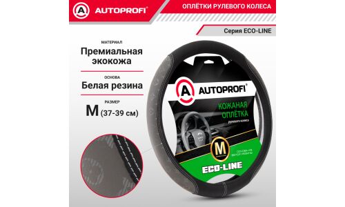 Оплетка на руль Autoprofi Eco-Line, вставки с принтом в стиле Fashion, премиальная экокожа, черный с темно-серым, размер M (37-39см), арт. FS-2505 BK/D.GY (M)